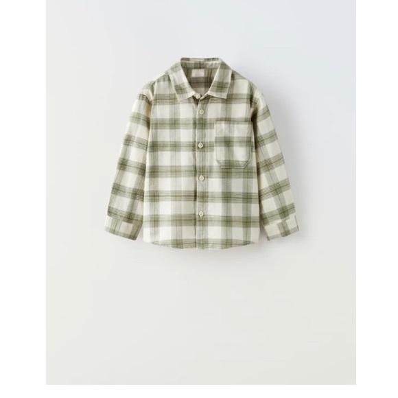 Zara cotton shirt baby boy 12-18 months new plaid khaki ecru - Picture 9 of 9